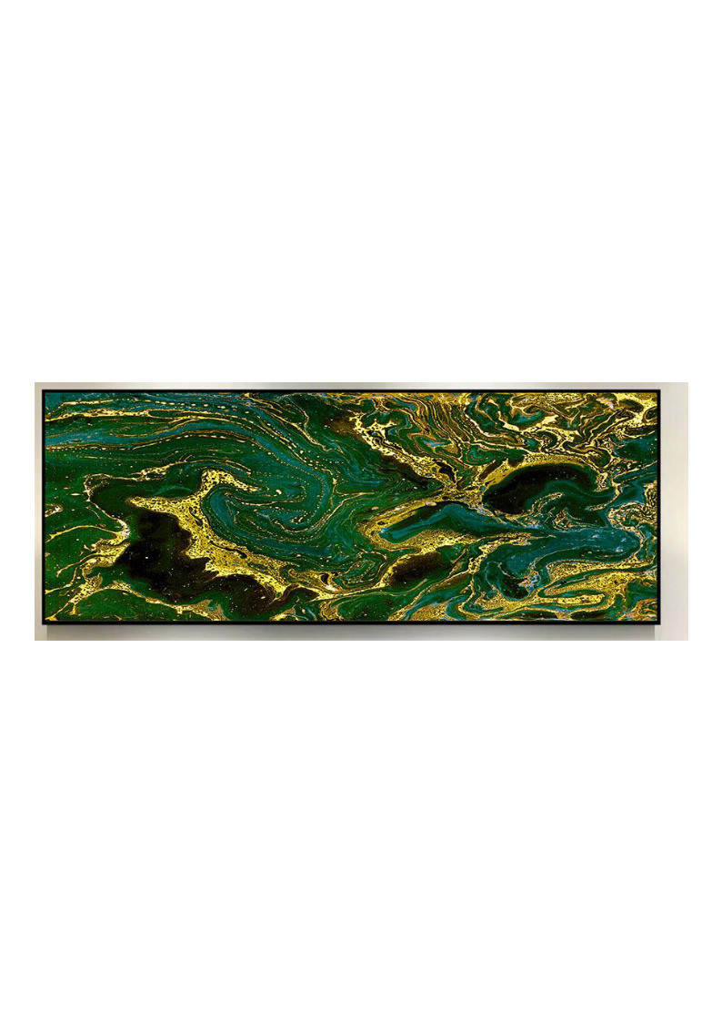 Luxury Green & Gold Abstract Acrylic UV Painting | Framed Wall Art